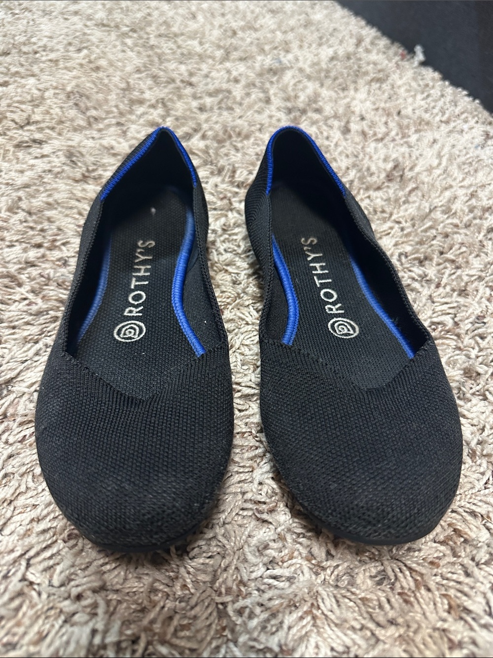 Rothy's Black Knit Flats with Blue Trim